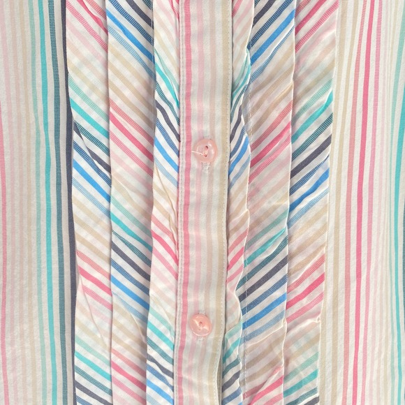 Pendleton Multicolor Striped Long Sleeve Blouse Size 16 Ruffle Trim Candy Pastel - Picture 7 of 9